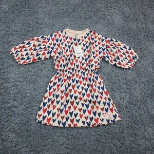 A MONDAY in Copenhagen Dress Girls 6Y Cream Heart Print Nanna Organic Cotton NWT